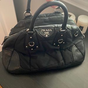 Prada shimmer leather and nylon satchel